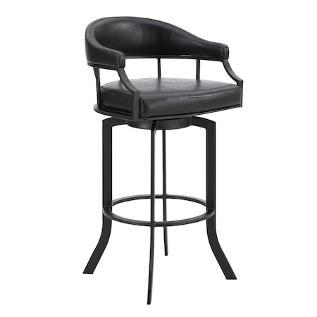 Armen Living Pharaoh Swivel 30" Black Powder Coated and Black Faux Leather Metal Bar Stool 721535743322
